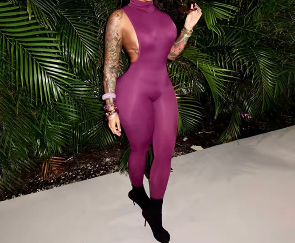 Women Sleeveless Open Back Fashion Jumpsuit