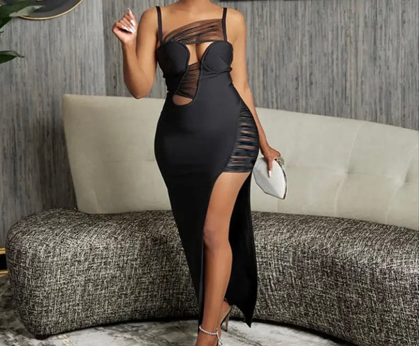 Women Black Sexy Sleeveless Asymmetrical Maxi Dress