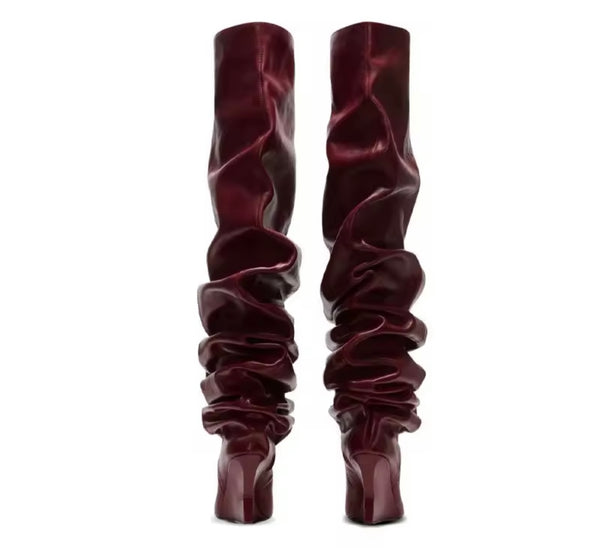 Women Fashion Faux Leather Ruched Ankle/Knee High Boots