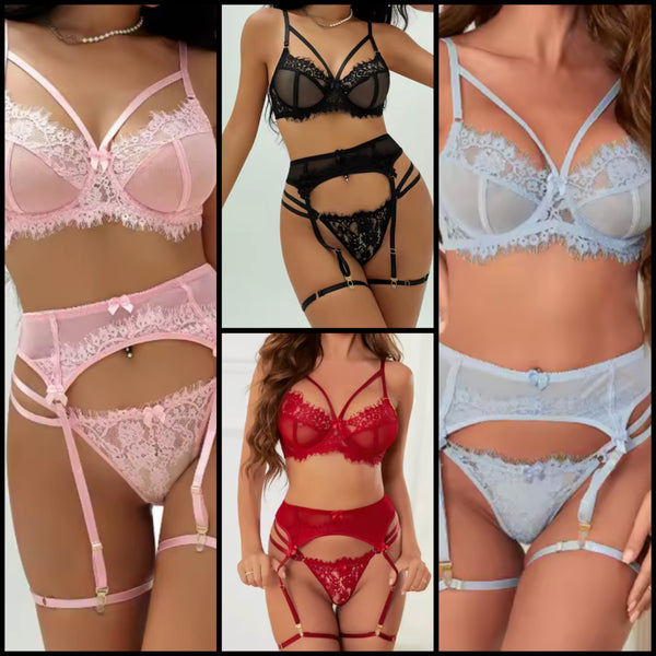 Women Color Sexy Lace Mesh Lingerie Set