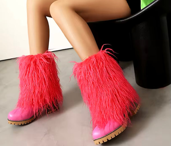 Women Color Fashion Faux Fur Ankle Boots