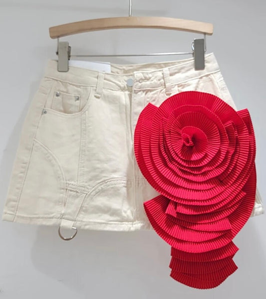 Women Color Floral Patchwork Fashion Denim Skirt