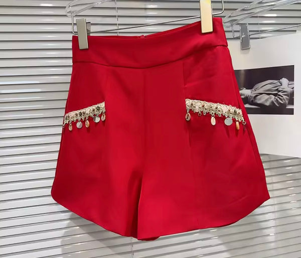 Women Color Beaded Tassel Fashion Shorts
