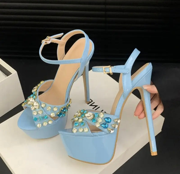 Women Fashion Crystal Platform Ankle Strap Sandals