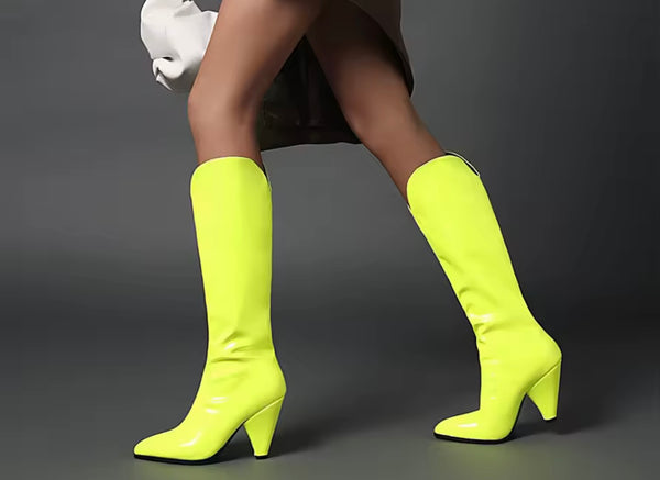 Women Fashion Color Patent Leather Knee High Western Boots