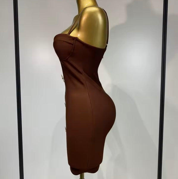Women Sexy Sleeveless Metal Pin Bandage Dress