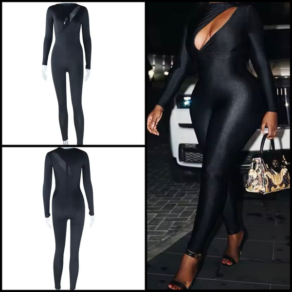 Women Sexy Cut Out Full Sleeve Black Jumpsuit