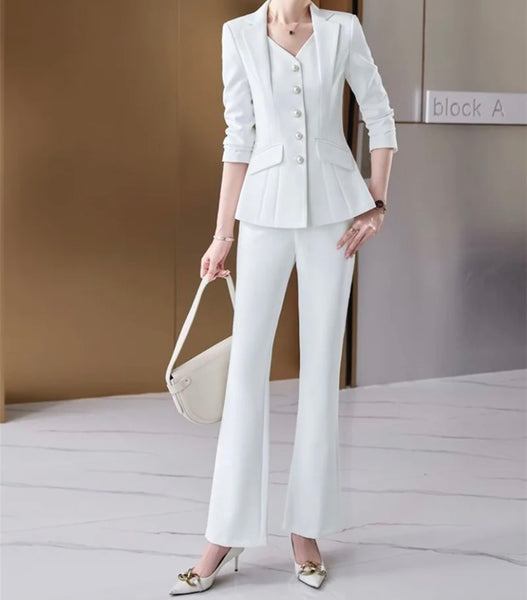 Women Fashion Button Up Full Sleeve Blazer Two Piece Pant Set