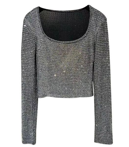 Women Fashion Gray Bling Full Sleeve Top