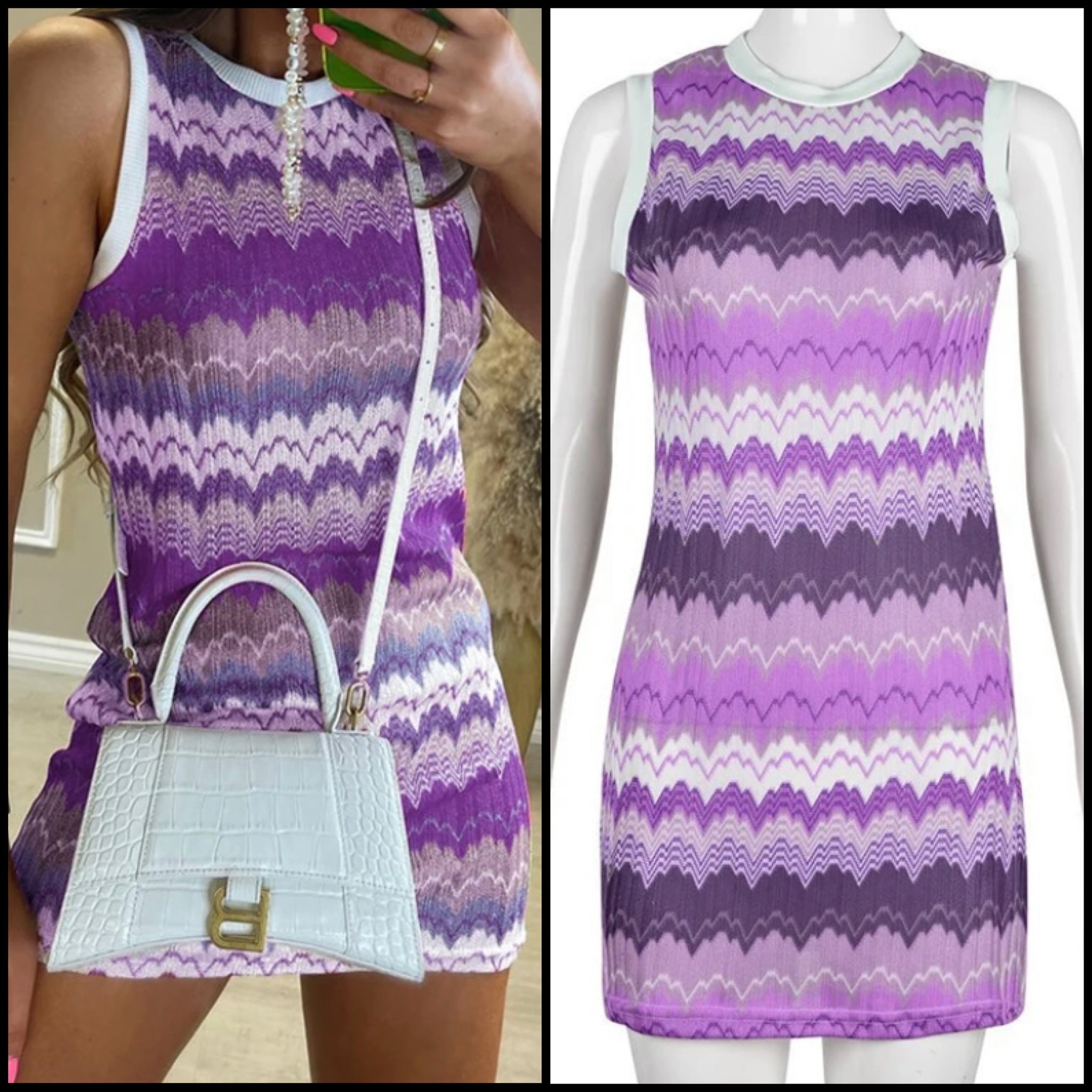 Women Purple Gradient Striped Sexy Sleeveless Dress