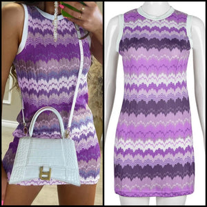 Women Purple Gradient Striped Sexy Sleeveless Dress