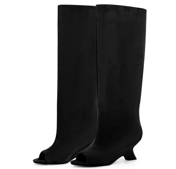 Women Color Open Toe Suede Knee High Boots