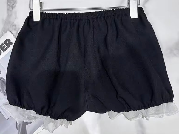 Women Sexy B&W Strapless Bow Ruffled Two Piece Short Set