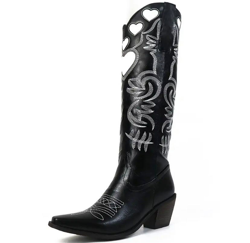Women Fashion Heart Print Western Boots