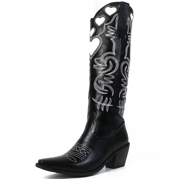 Women Fashion Heart Print Western Boots