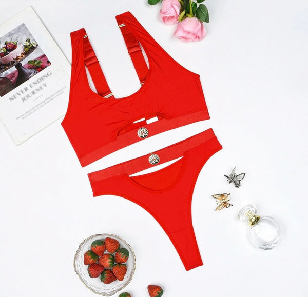 Women Sexy Cut Out Solid Color Lingerie Set