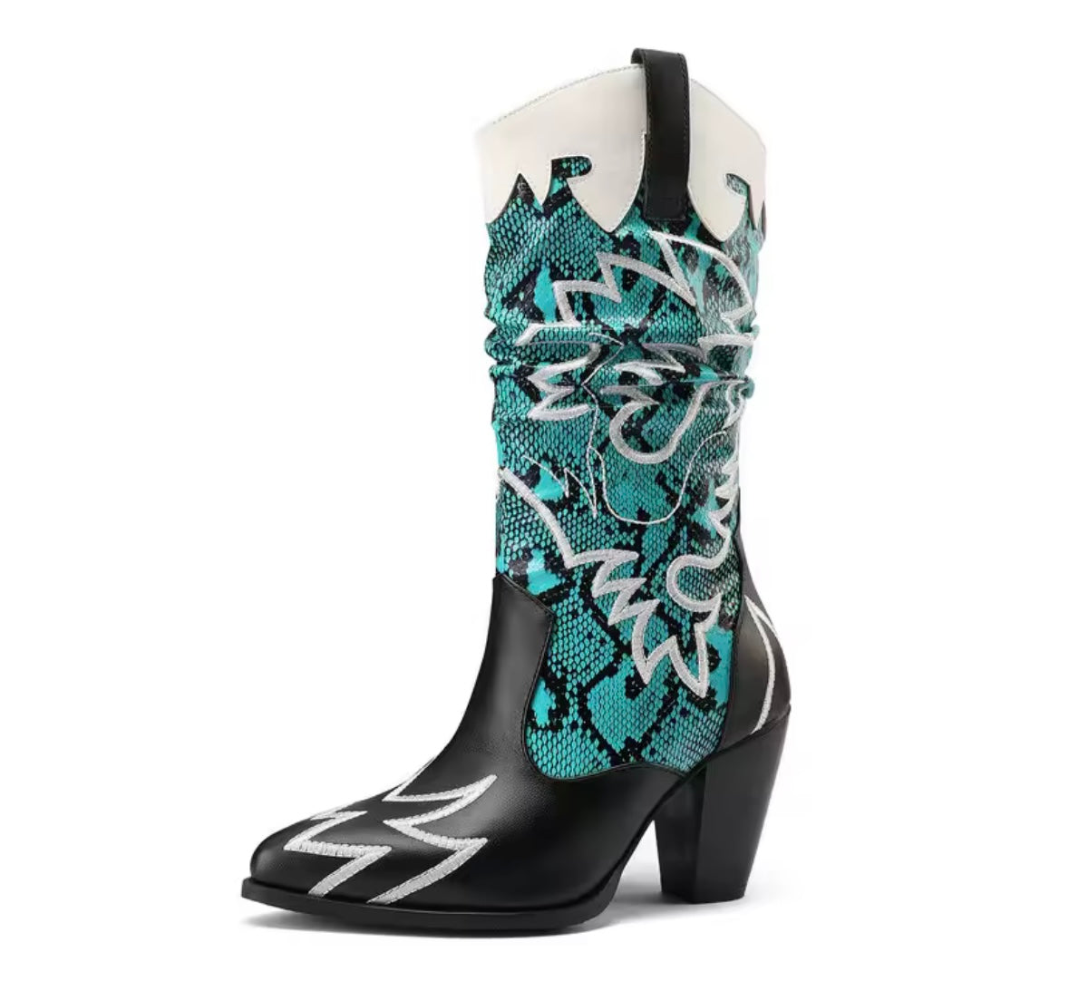 Women Fashion Color Animal Print Faux Leather Western Boots