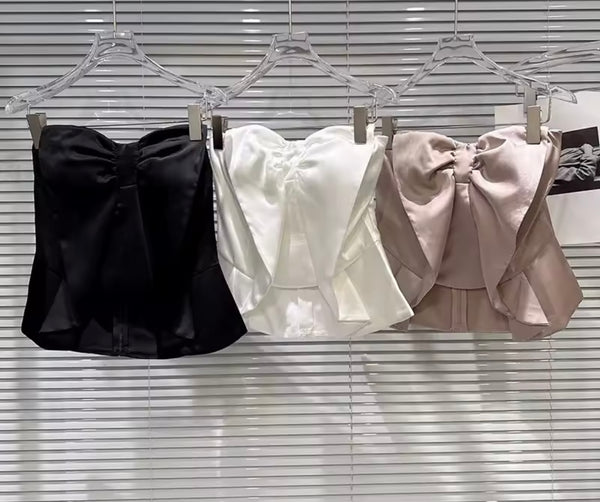 Women Fashion Strapless Bow Satin Tube Top