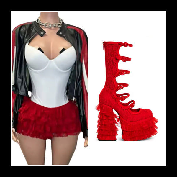 Women Fashion Striped Jacket Three Piece Ruffled Short Set