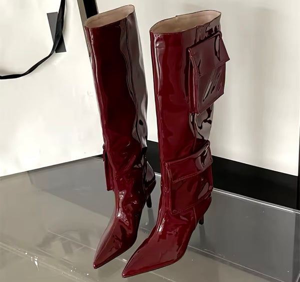 Women Pocket Fashion High Heel Knee High Boots