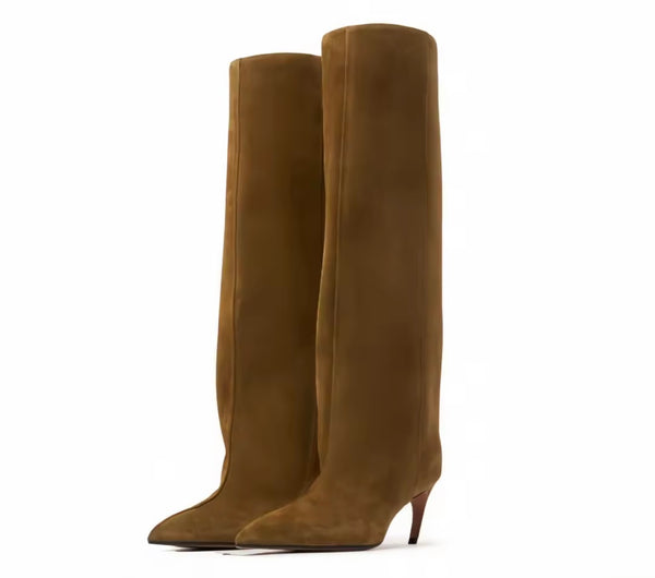 Women Color Fashion Pointed Toe Suede Knee High Boots