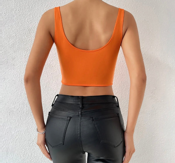 Women Sexy Fashion Sleeveless Orange Crop Top