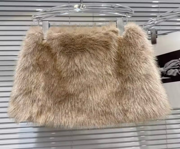 Women Fashion Color Faux Fur Skirt