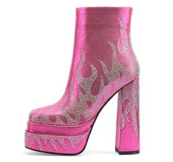 Women Platform Bling Patchwork Fashion Ankle Boots