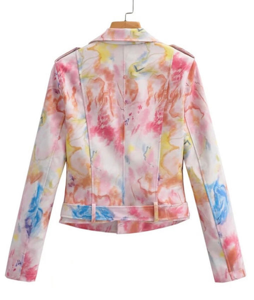 Women Fashion Multicolored Faux Leather Jacket