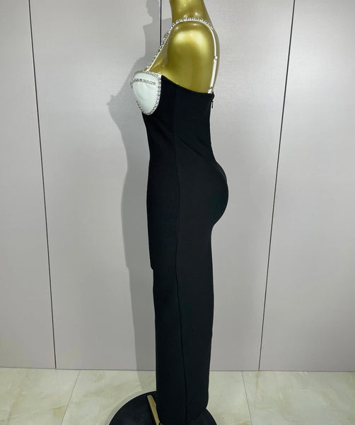 Women Sexy Rhinestone Color Patchwork Sleeveless Maxi Dress