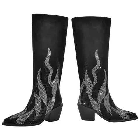 Women Faux Leather Bling Western Boots