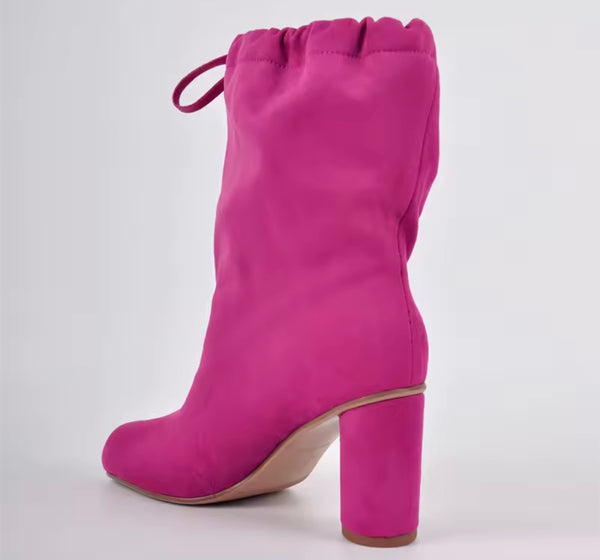 Women Fashion Split Toe Chunky Heel Drawstring Ankle Boots