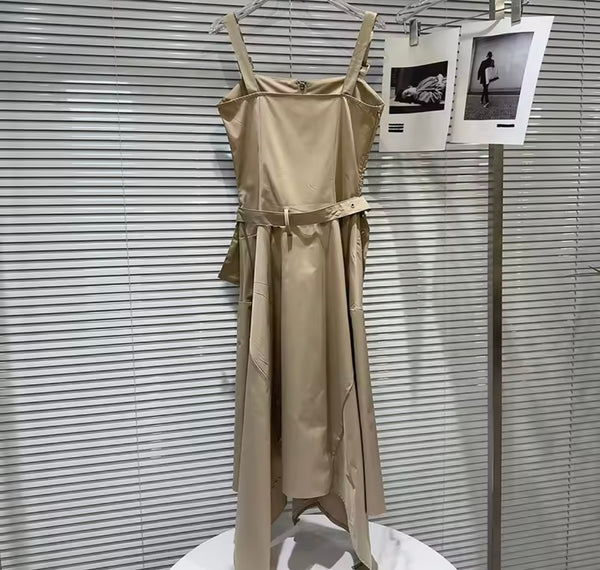 Women Sleeveless Zip Up Pocket Waist Bag Fashion Dress