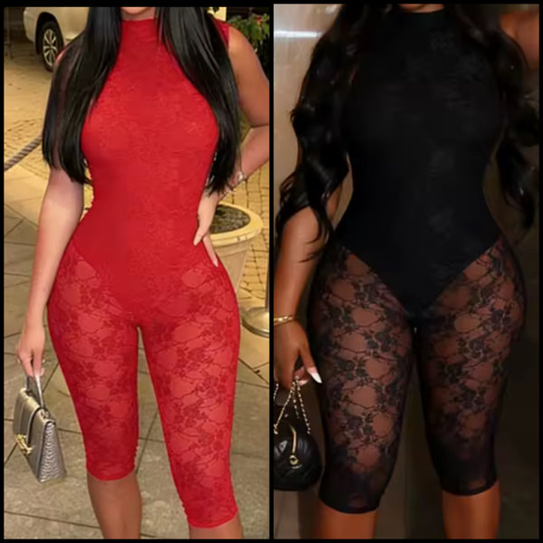 Women Sexy Sleeveless Open Back Lace Romper
