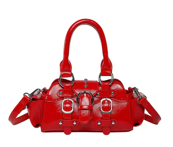 Women Fashion Color Buckled Faux Leather Handbag Purse