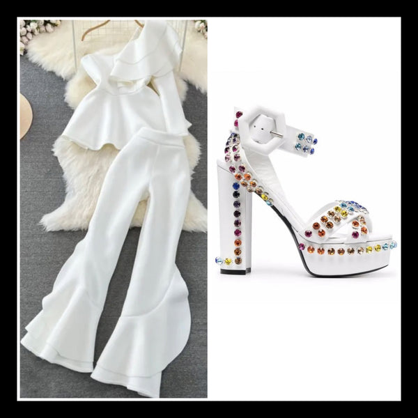 Women Fashion Faux Leather Color Rhinestone Platform Sandals