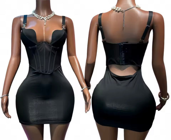 Women Sexy Black Metal Sleeveless Mesh Patchwork Dress