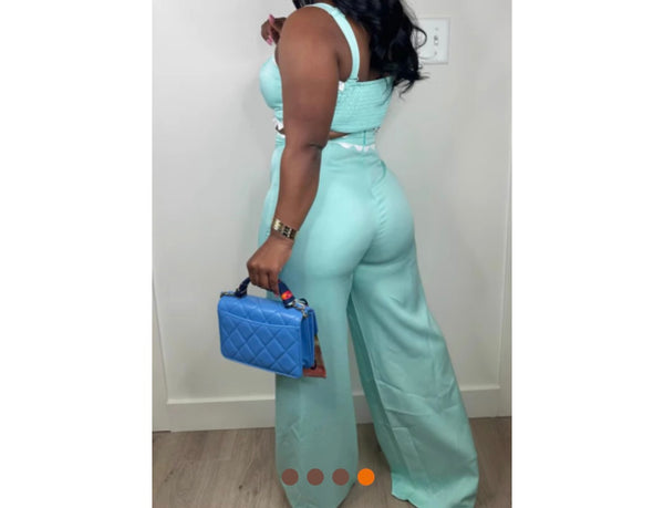 Women Sleeveless Crop Fashion Two Piece Pant Set