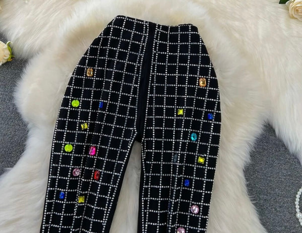 Women Black Bling Crystal Fashion Pants