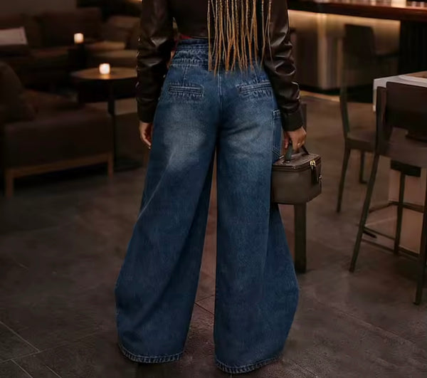 Women Fashion Wide Leg Wrap Denim Pants