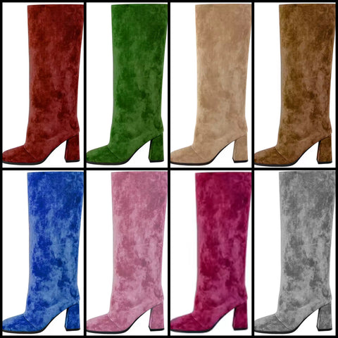 Women Fashion Color Square Toe Suede Knee High Boots