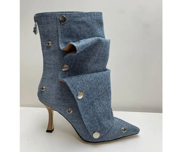 Women Fashion Faux Leather Button Ankle Boots