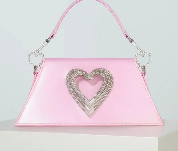 Women Fashion Rhinestone Heart Handbag Purse