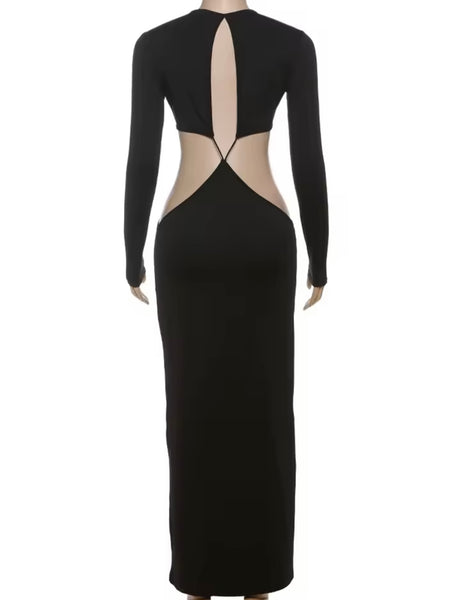 Women Black Sexy Full Sleeve Cut Out Maxi Dress