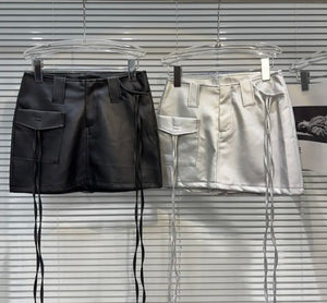 Women Color Fashion Faux Leather Short Skirt
