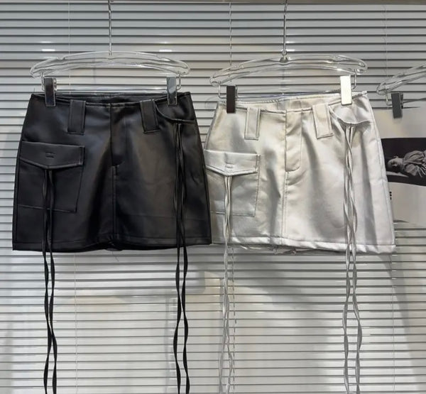 Women Color Fashion Faux Leather Short Skirt