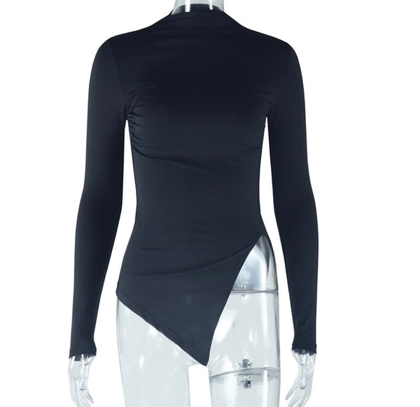 Women Solid Color Full Sleeve Asymmetrical Fashion Top