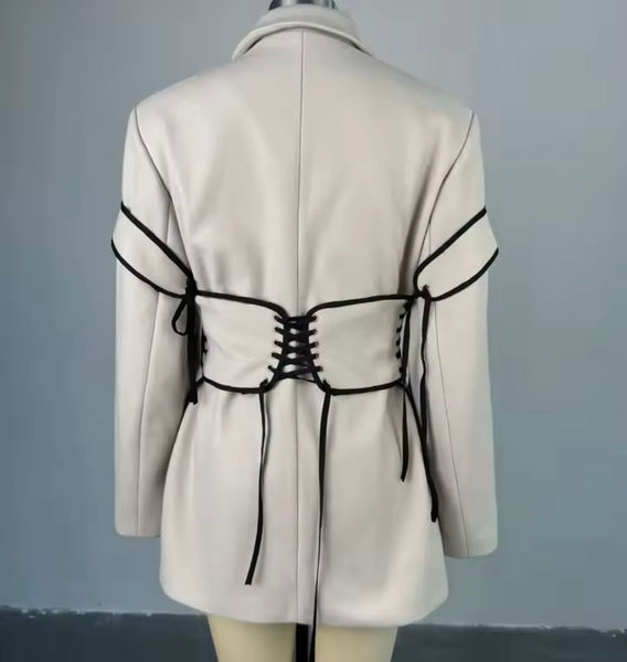 Women Sexy Fashion Lace Up Corset Full Sleeve Blazer Dress