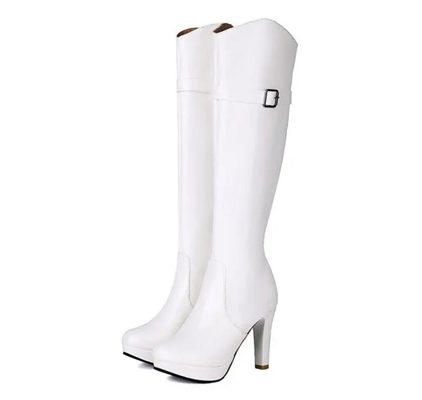 Women Fashion Round Toe Patent Leather Platform Knee High Boots