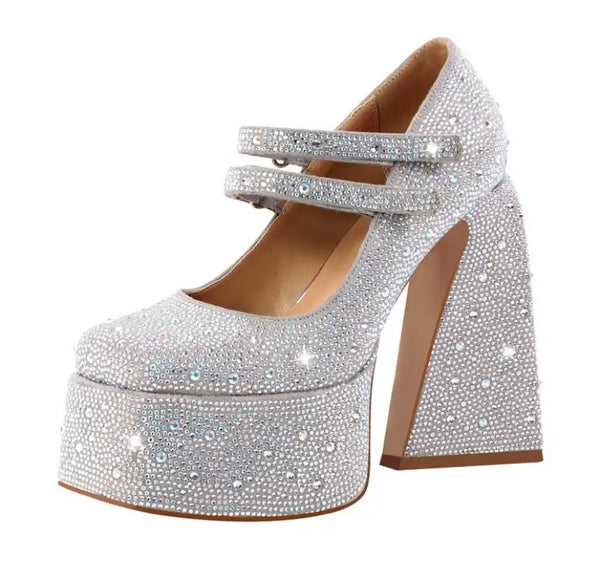 Women Fashion Platform Bling Ankle Strap Shoes